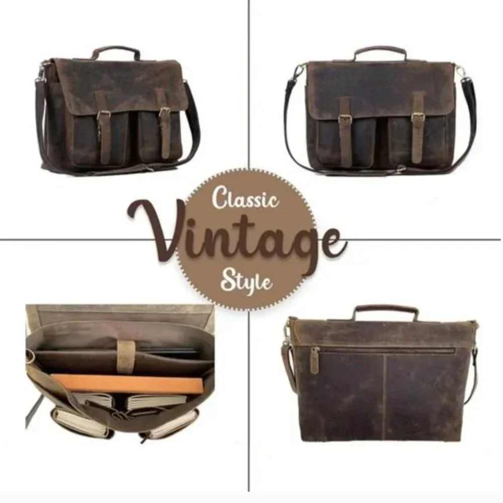 Leather briefcase Laptop Messenger Bags Men and Women Best Office Satchel Bag